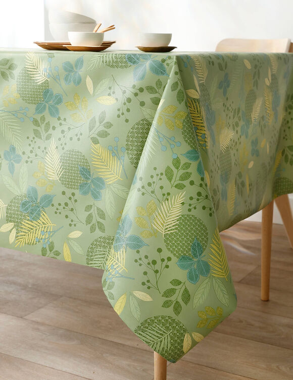 Tafellaken in toile cirée met bladerenprint (groen) Tafellaken in toile cirée met bladerenprint (groen)